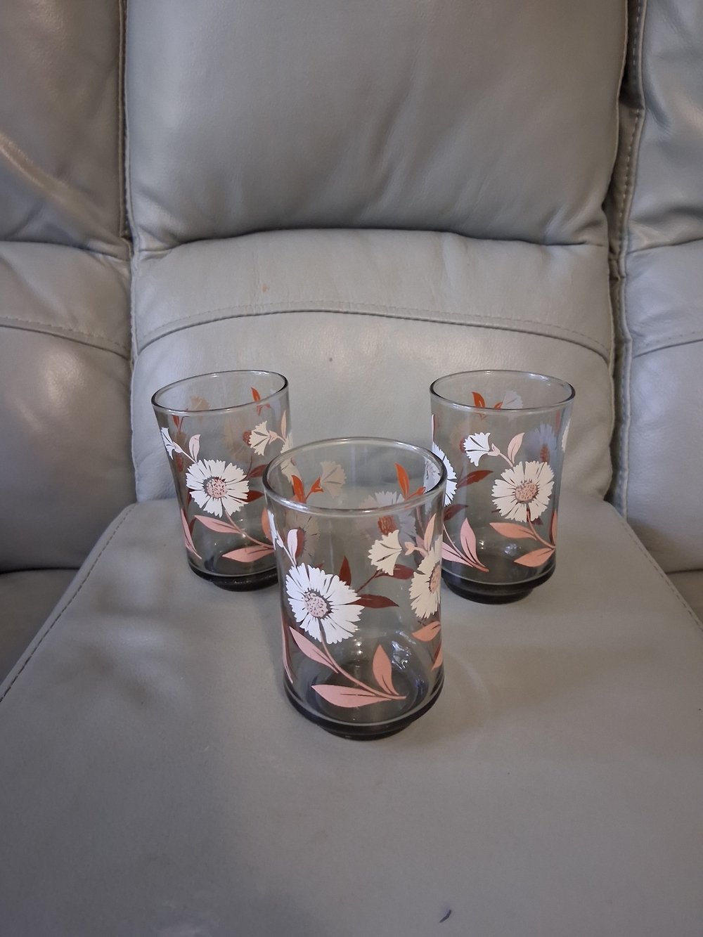 Set Of 3 Vintage Libbey Floral Daisy Juice Glasses